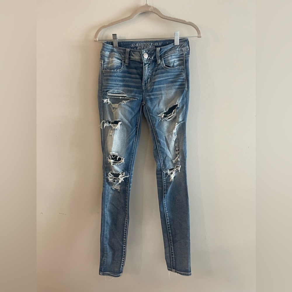 American Eagle - super stretchy ripped light wash jeans.
